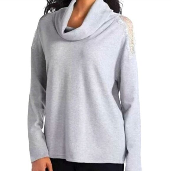 H by Halston Cowl Neck Lace Mix Sweater M Chalk white - Picture 1 of 5